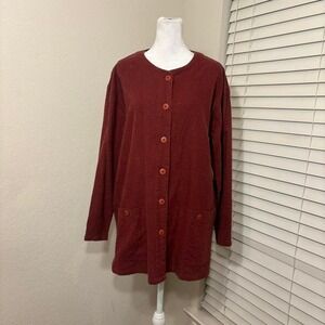 Halston size S lightweight duster utility chore shirt rust red silk with buttons